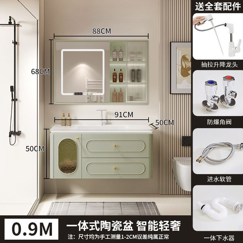 法式橡木浴室柜简约陶瓷一体洗漱池卫生间洗手台卫浴洗脸盆柜组合