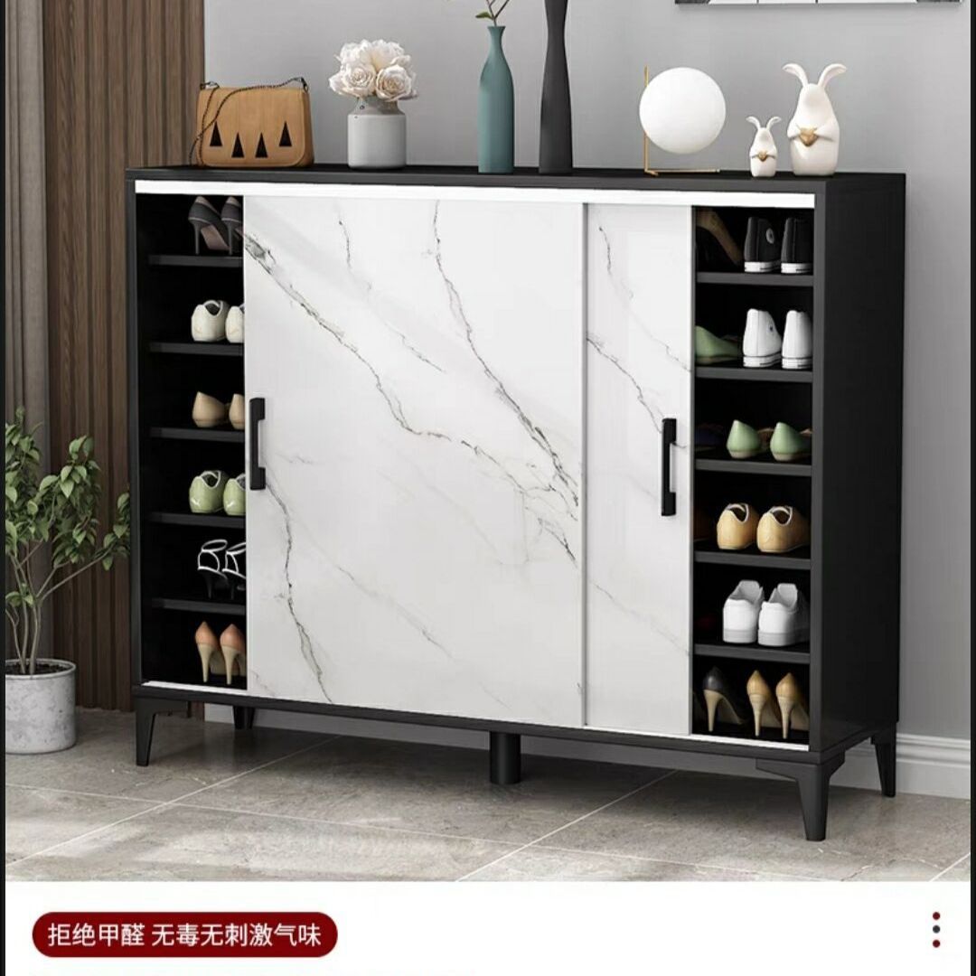 轻奢仿大理石鞋柜推拉移门鞋架家用门口门厅玄关收纳大容量省空间