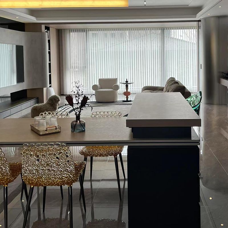 意式可伸缩旋转岛台餐桌一体T型L型家用岩板吧台桌厨房吧台中岛台