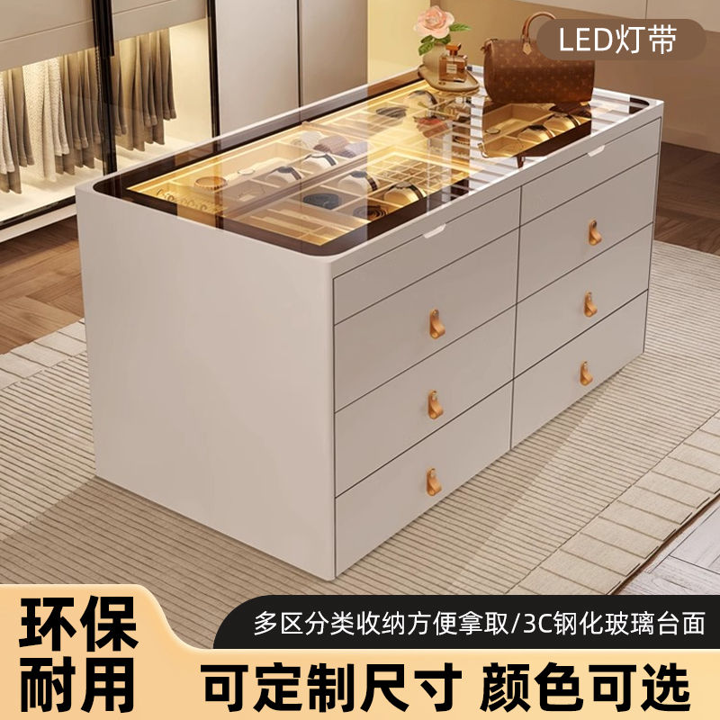 10086超能装的首饰框3C钢化玻璃台面LED灯带多区分类收纳柜台高端