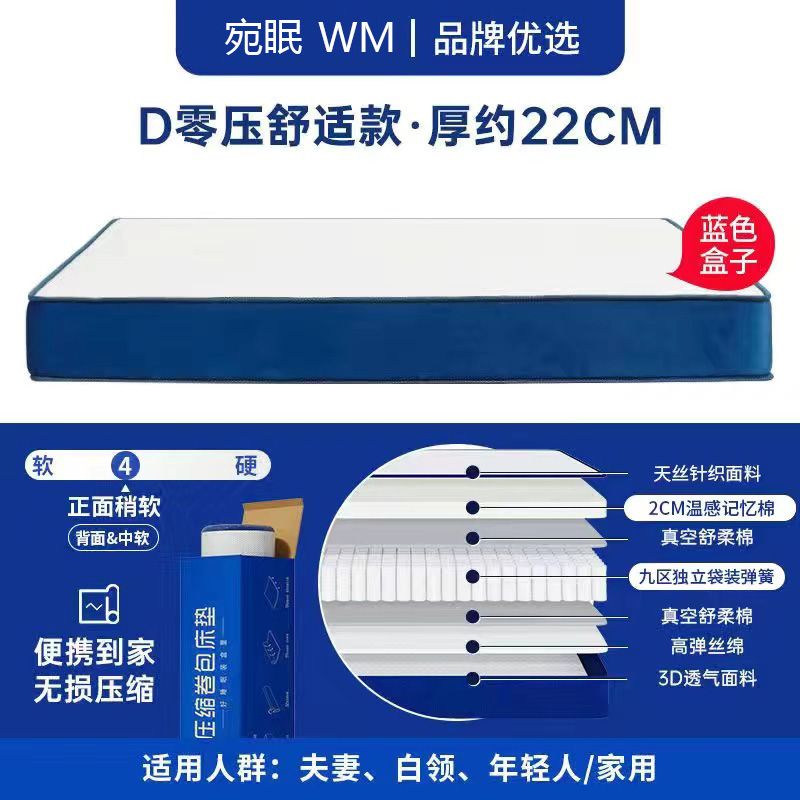 藍色記憶棉壓縮捲包網紅盒子牀墊席夢思家用進口天然乳膠厚超軟