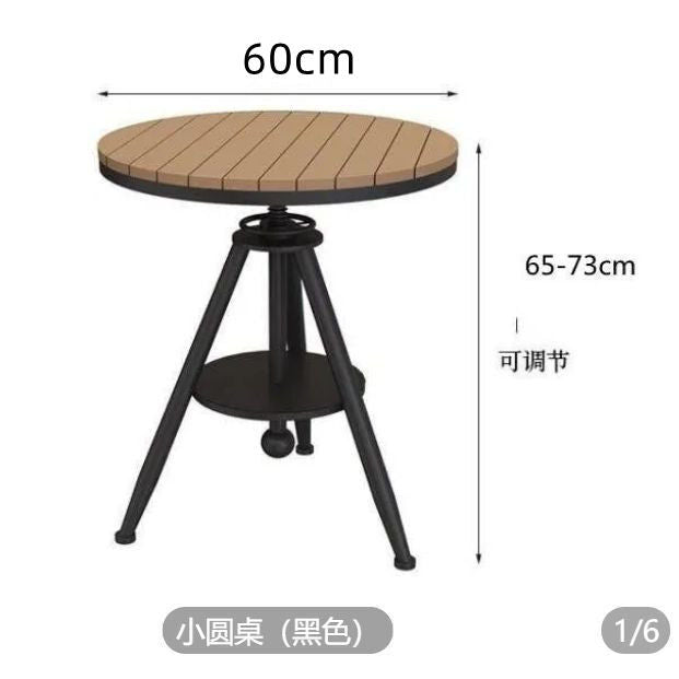 户外塑木休闲桌椅网红简约庭院防晒阳台三件套铁艺咖啡厅桌椅组合
