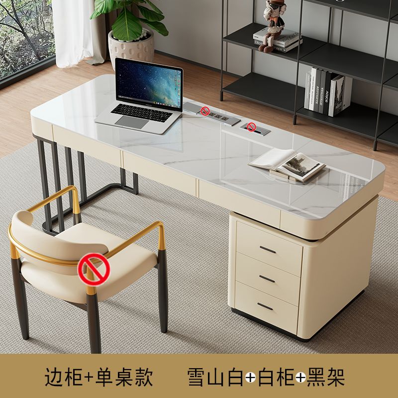 意式輕奢高端巖板書桌書椅家用現代簡約型北歐電腦桌辦公寫字檯