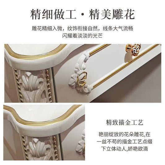 歐式梳妝檯臥室妝臺帶鏡子法式梳妝檯妝凳白色田園化妝桌雙抽