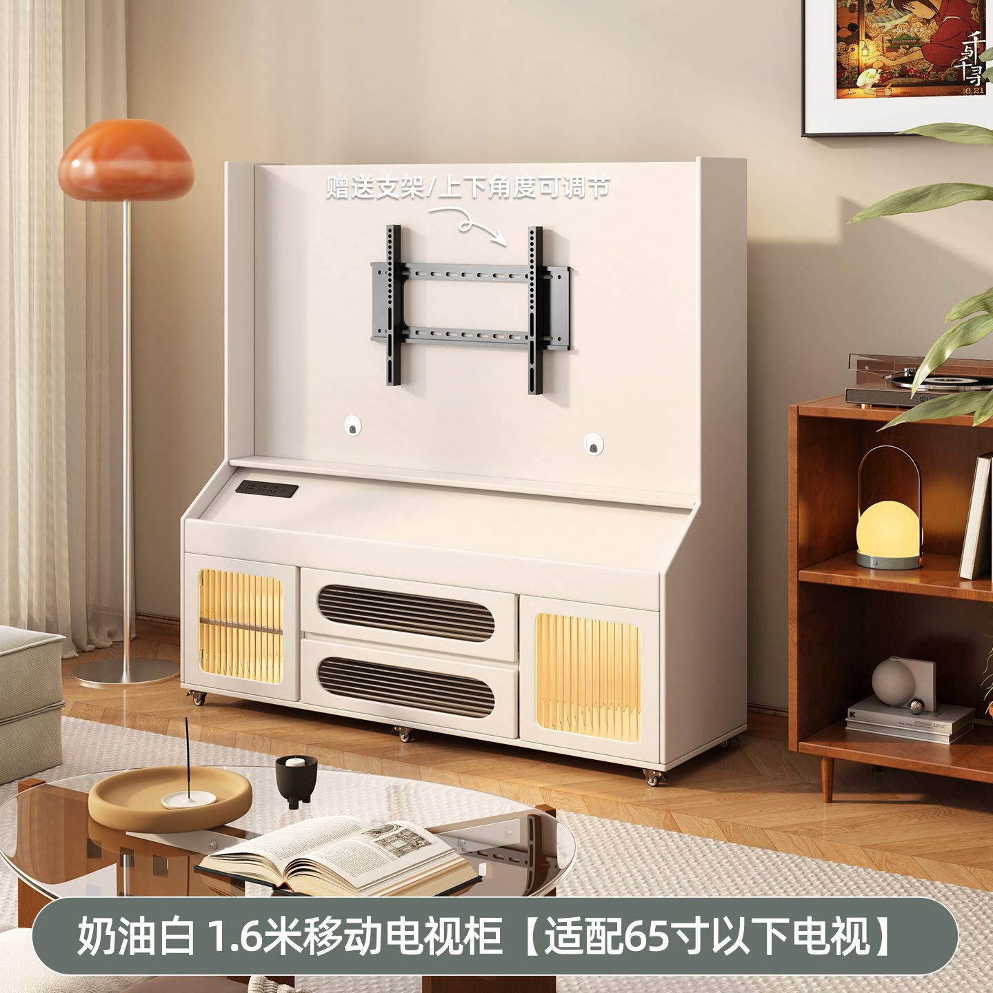 實木電視櫃可移動橡膠木電視支架客廳家用小戶型落地收納儲物櫃