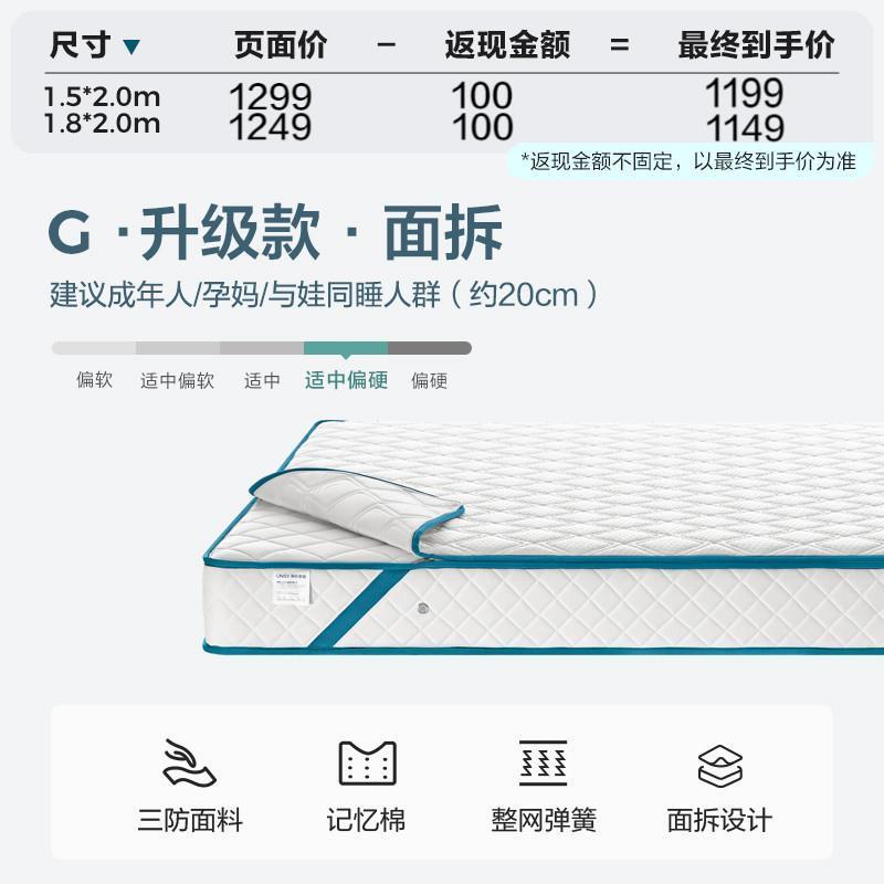 【限量搶購】睡眠獨立彈簧牀墊記憶棉軟墊可拆洗捲包