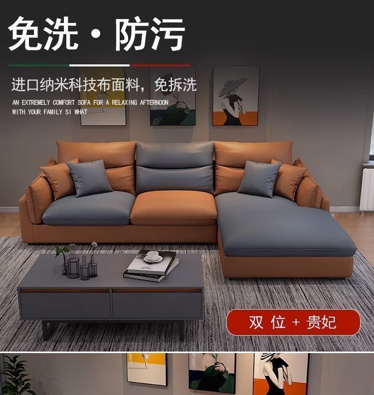 新款科技布布藝沙發意式免洗極簡直排沙發沙發客廳小戶型