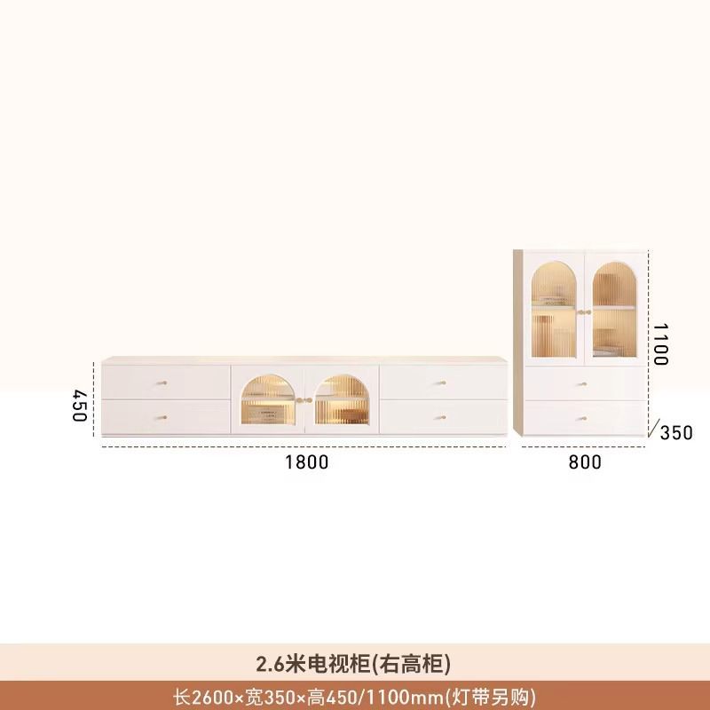 奶油風小戶型茶几電視櫃組合客廳鬥櫃家用法式輕奢定製玻璃落地櫃