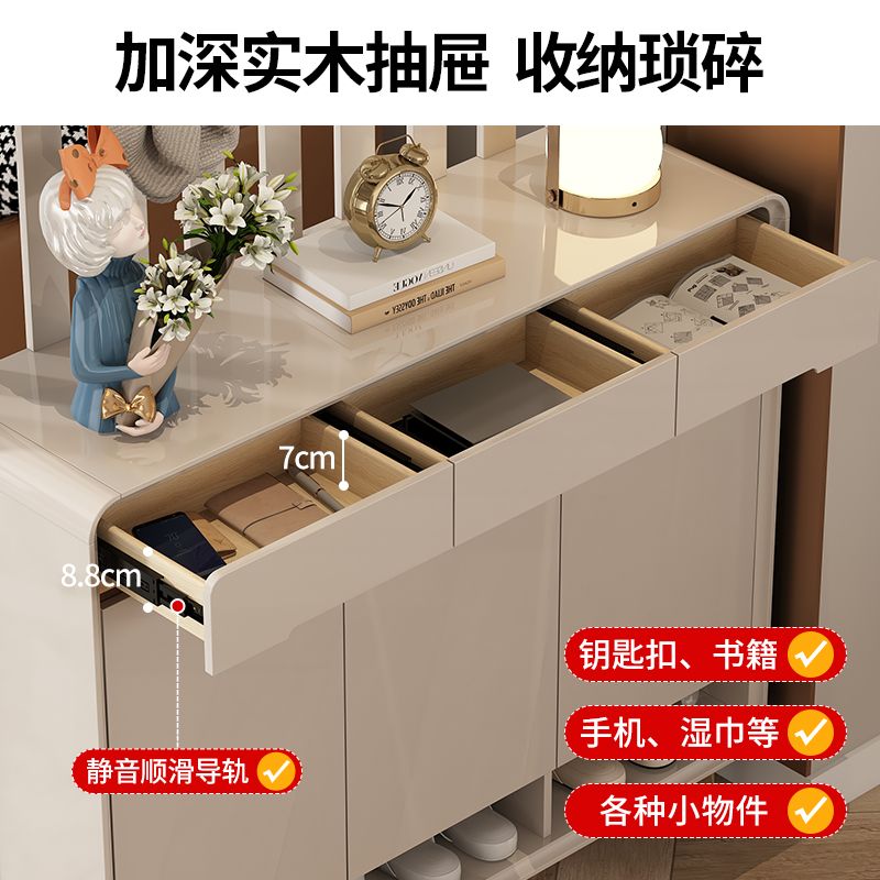 奶油风入户鞋柜家用门口带挂衣架一体简约现代客厅玄关隔断衣帽柜