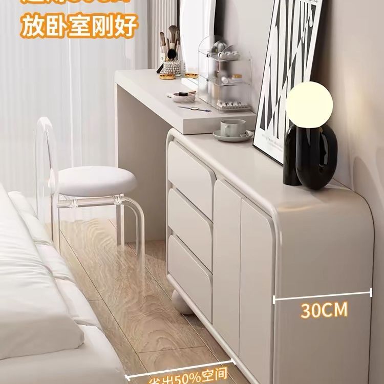 臥室超薄全實木梳妝檯鬥櫃一體化妝桌30CM化妝臺極窄牀尾櫃奶油風