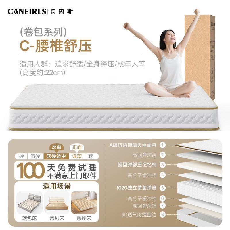 捲包盒子彈簧牀墊席夢思酷布獨立彈簧袋裝加粗護脊0膠水全可拆洗