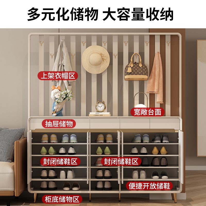 奶油风入户鞋柜家用门口带挂衣架一体简约现代客厅玄关隔断衣帽柜