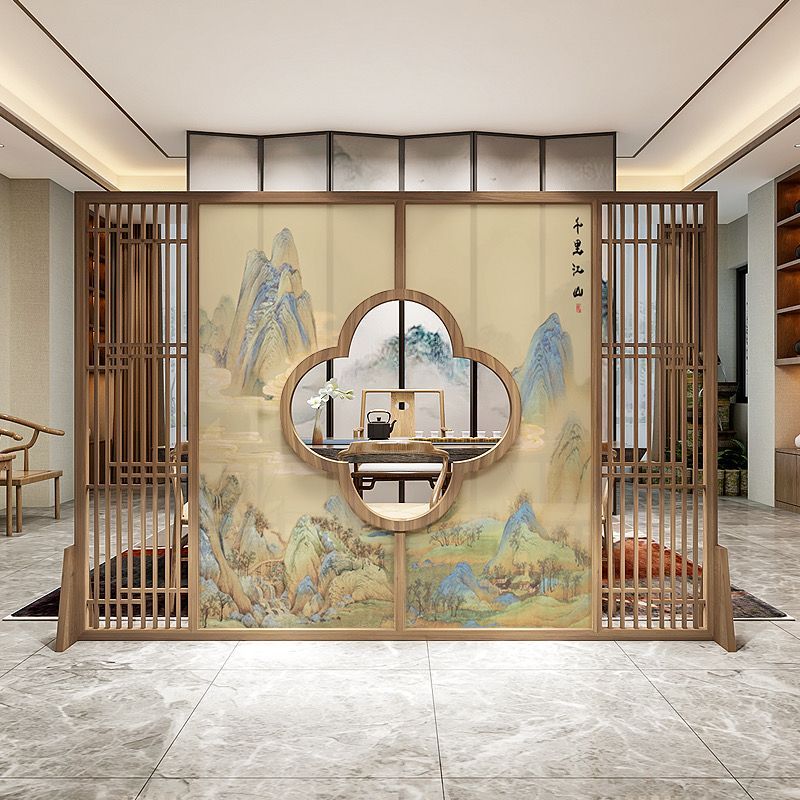 中式屏風隔斷客廳進門遮擋辦公室臥室大廳入戶玄關鏤空實木座屏