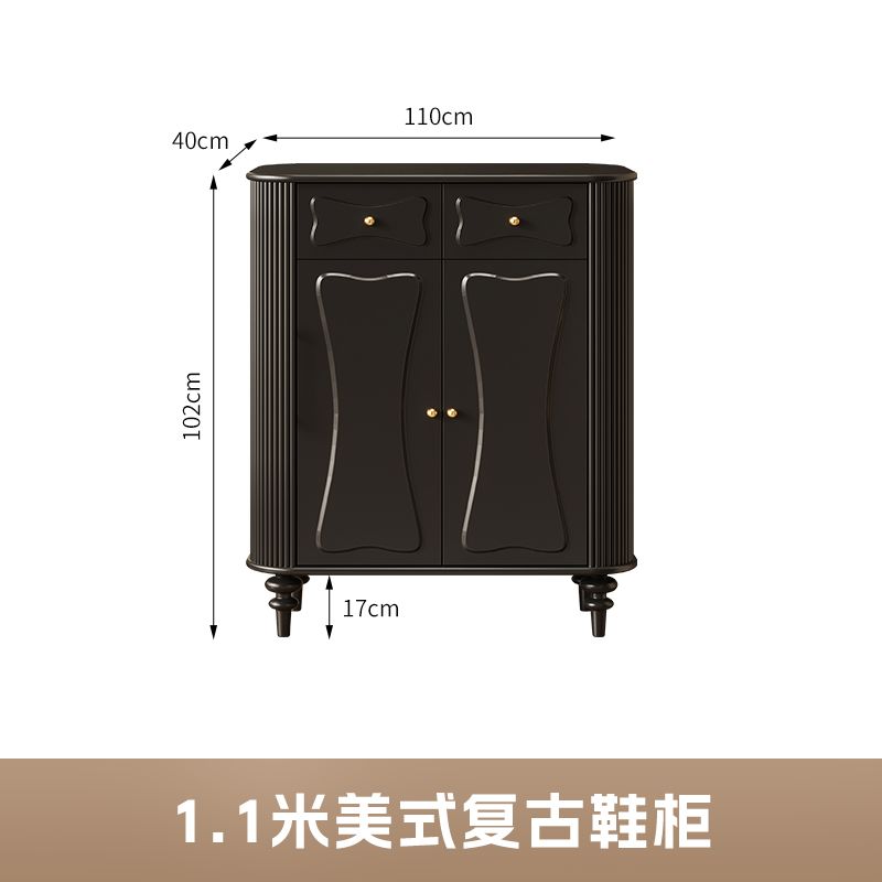 法式復古入戶鞋櫃玄關櫃一體黑色烤漆實木美式樺木家用圓角收納櫃