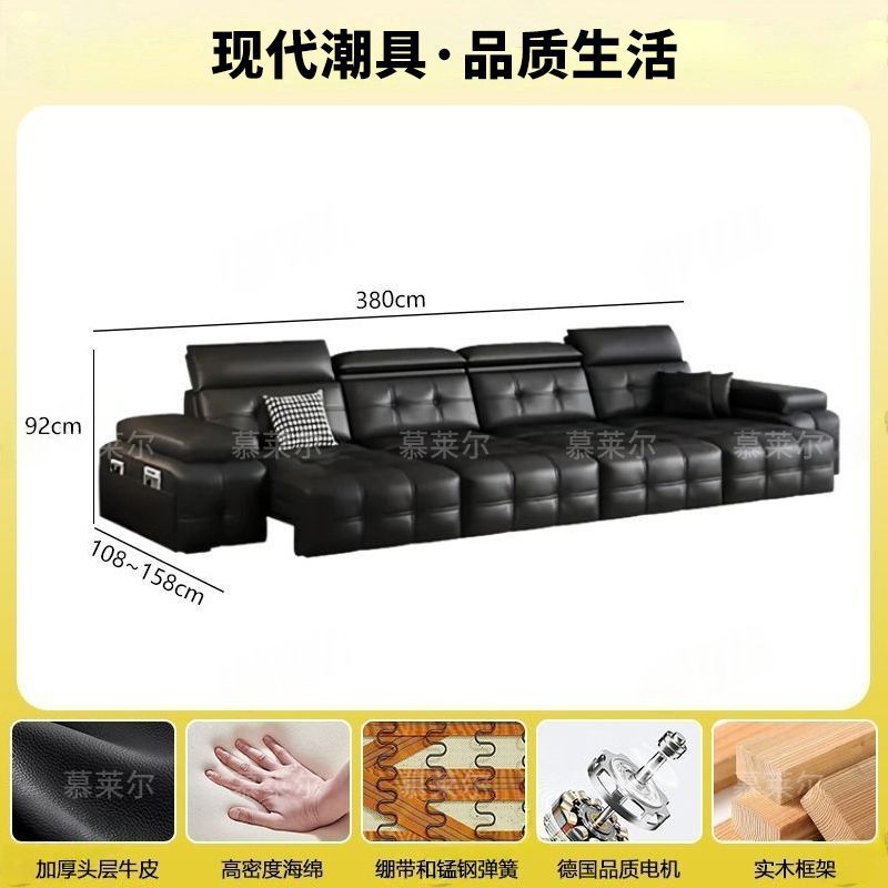 Lawrence Electric Top-Grain Genuine Leather Retractable Sofa Bed – Italian Light Luxury Multi-Functional Compact Option for Small Living Rooms
