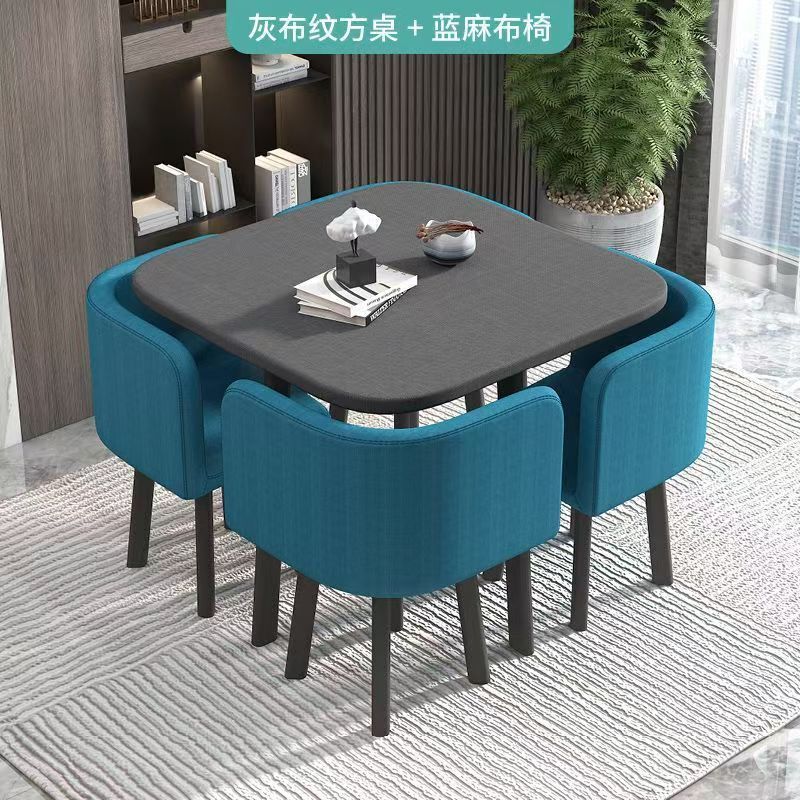 家用收纳小户型餐桌洽谈桌椅接待简约餐桌椅组合圆桌可收纳餐桌