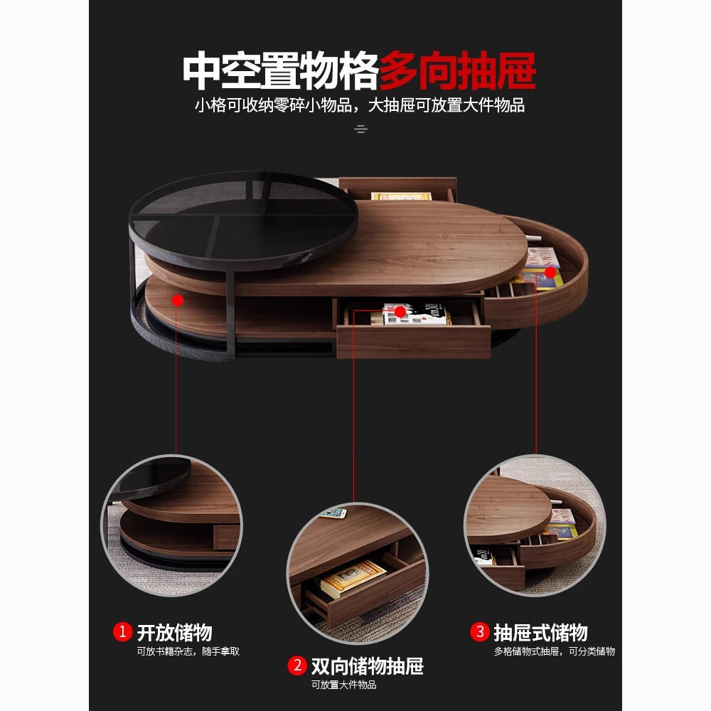 北欧轻奢茶几椭圆钢化玻璃小户型简约茶几客厅电视柜组合