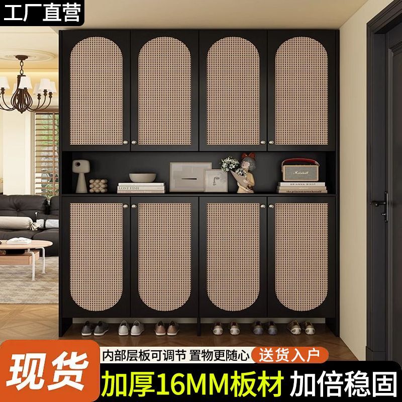入户收纳鞋柜复古家用藤编门口透气隔断新款玄关靠墙储物落地鞋柜