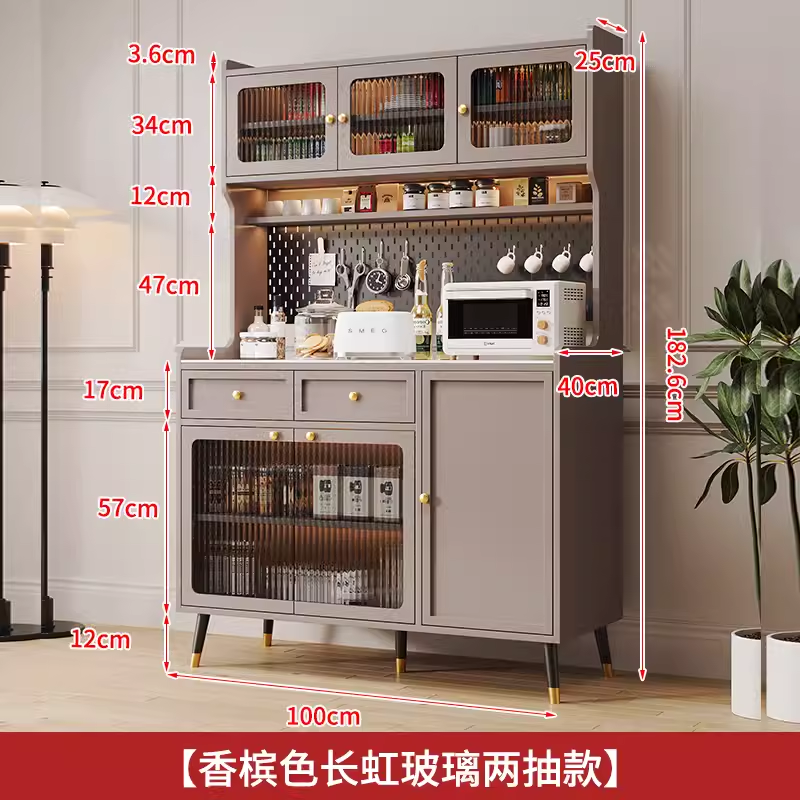 岩板餐边柜实木意式现代简约一体靠墙收纳储物柜厨房橱柜茶水柜子
