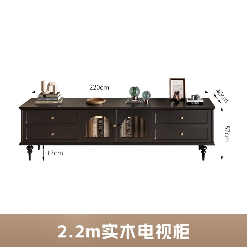 法式黑色電視櫃茶几邊櫃組合實木烤漆小戶型客廳美式高級電視機櫃