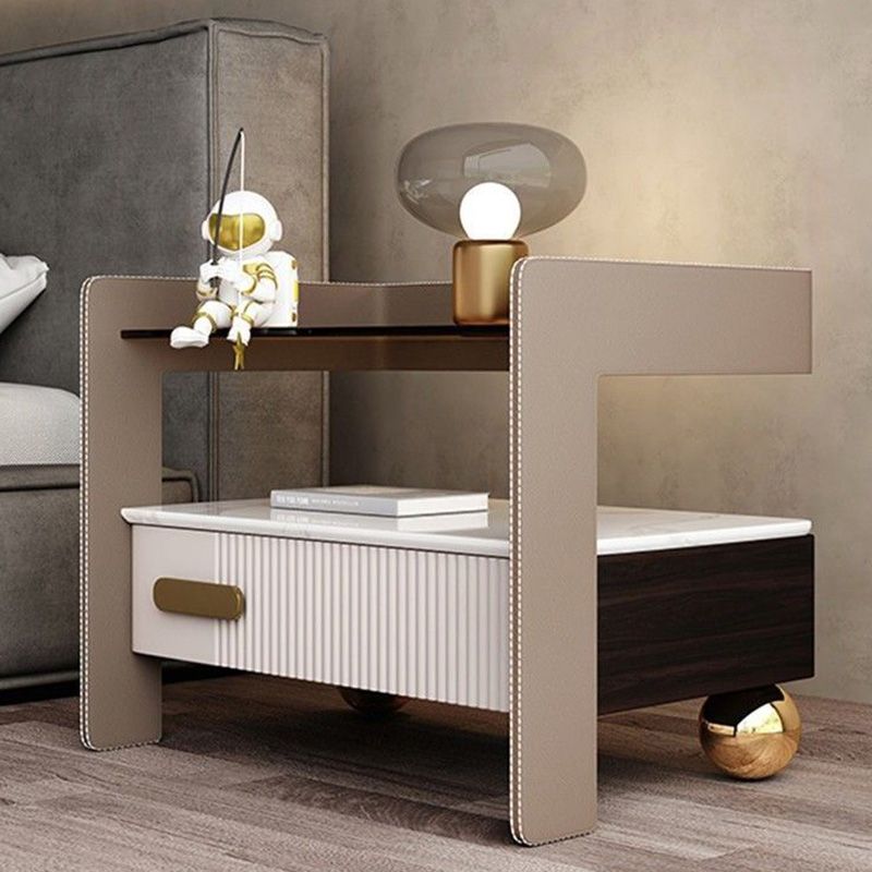 輕奢智能牀頭櫃巖板無線充電牀前櫃多功能感應燈簡約收納牀邊櫃