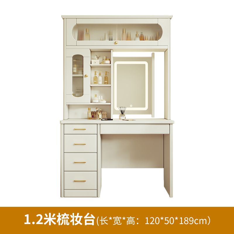 實木奶油白梳妝檯伸縮鏡梳妝檯隱藏鏡化妝櫃省空間化妝桌現代妝臺