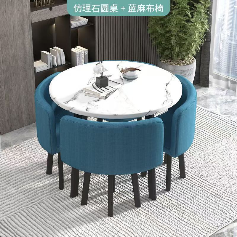 家用收纳小户型餐桌洽谈桌椅接待简约餐桌椅组合圆桌可收纳餐桌
