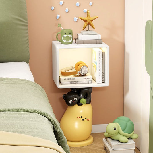 初晨卡通牀頭櫃創意可愛設計感帶燈落地擺件臥室家用窄櫃儲物櫃子