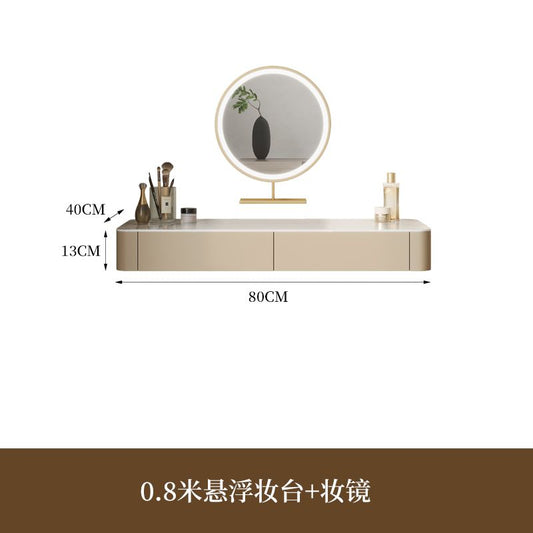 懸浮梳妝檯現代極簡臥室高級感奶油風掛壁式巖板化妝桌牀頭櫃一體