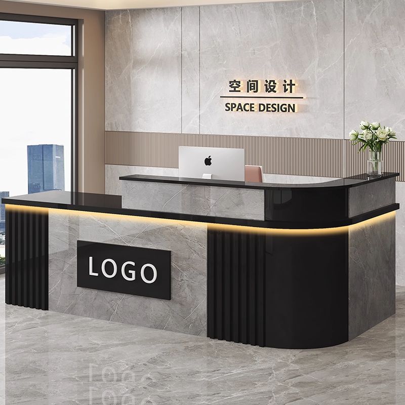 公司前台接待台中式转角吧台收银台服装店商用柜台办公桌简约现代