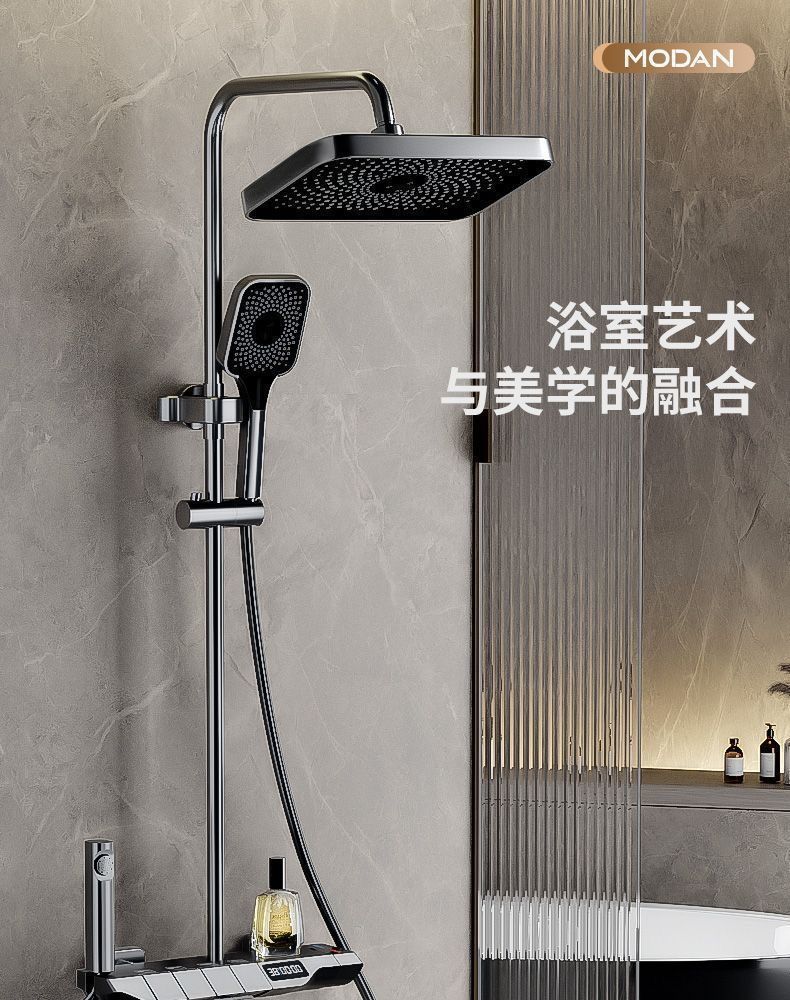 JMEVII槍灰色鋼琴按鍵家用恆溫淋雨沐浴增壓家用槍灰色鋼琴
