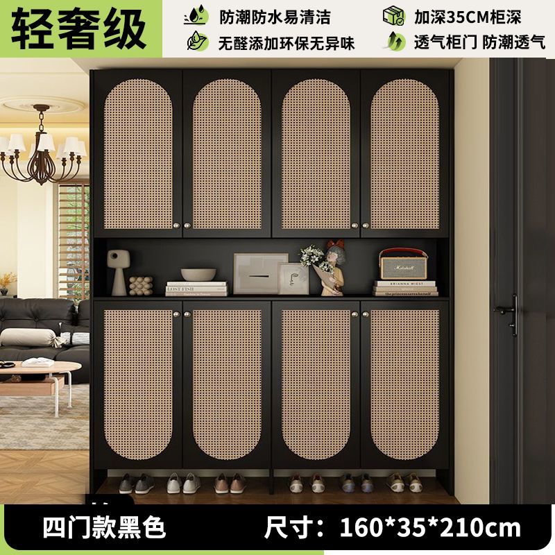 入户收纳鞋柜复古家用藤编门口透气隔断新款玄关靠墙储物落地鞋柜