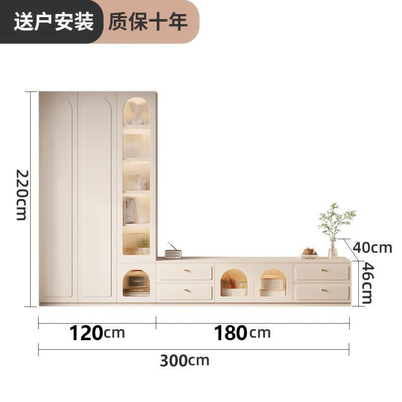 伊阳实木电视柜简约客厅家用收纳储物柜一体组合落地电视背景墙柜