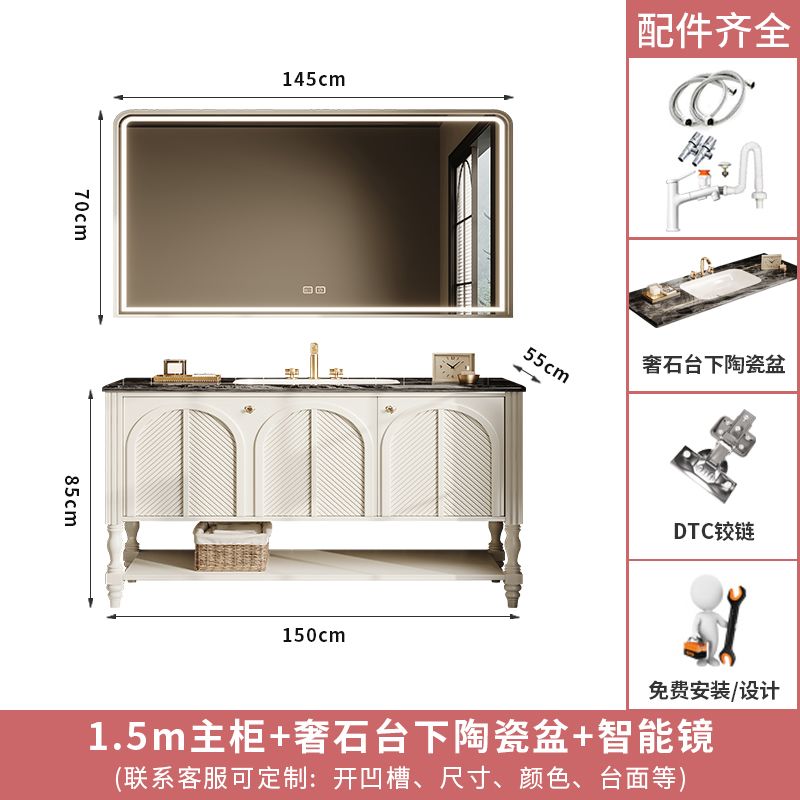 落地式橡木法式復古浴室櫃組合衛生間洗漱臺洗手盆櫃衛浴櫃一體盆
