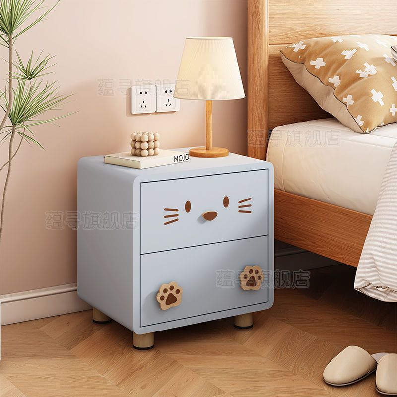 兒童牀頭櫃奶油風實木邊櫃卡通可愛收納櫃臥室邊幾創意儲物櫃小型