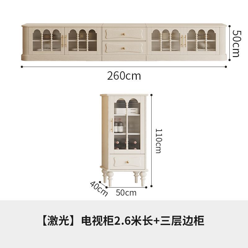 法式复古全实木奶油风电视柜客厅小户型收纳储物柜一体美式置物柜