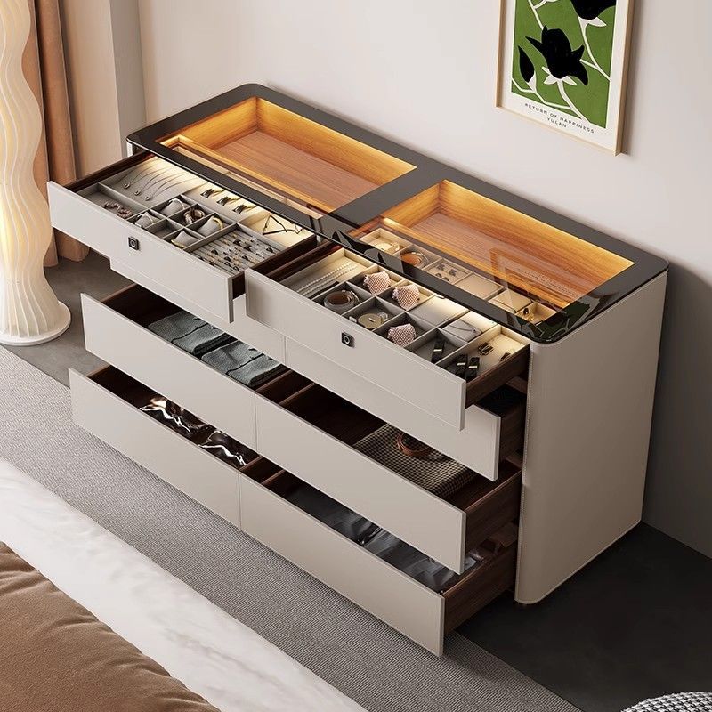 现代家用实木储物柜轻奢卧室床尾收纳柜衣帽间首饰珠宝展示柜斗柜