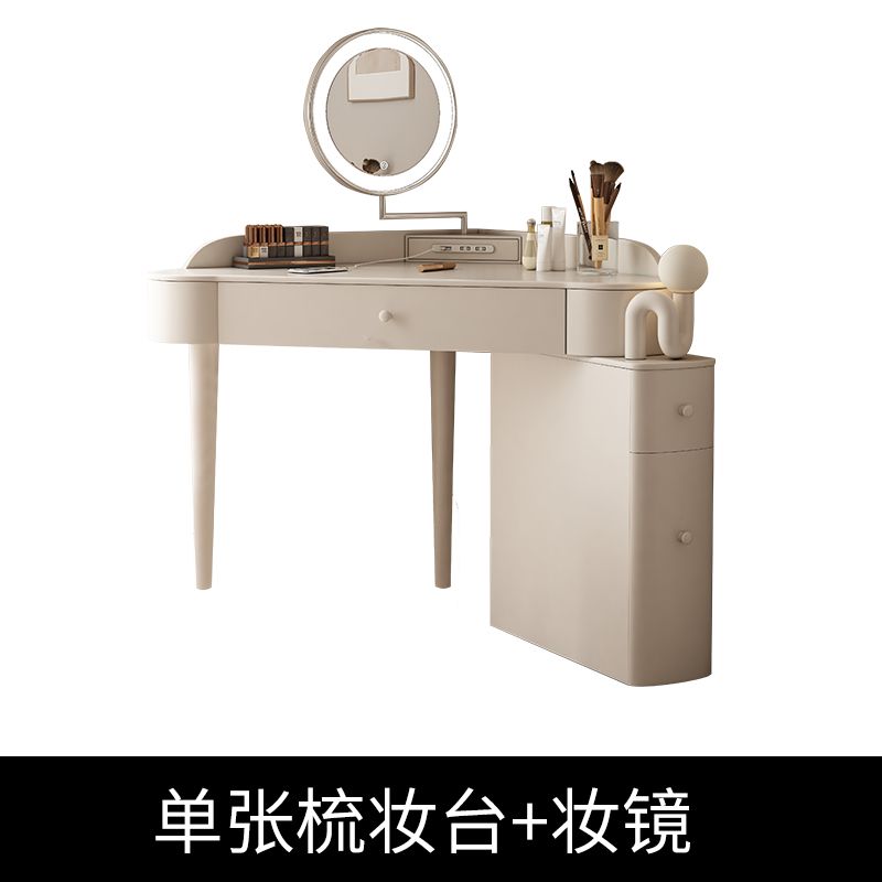 法式奶油風轉角梳妝檯實木小型三角臥室現代簡約收納櫃一體化妝桌