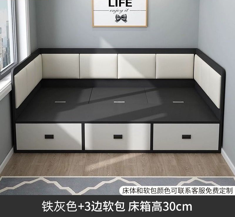 实木阳台榻榻米床小户型省空间软包床收纳储物床抽屉落地高箱定制