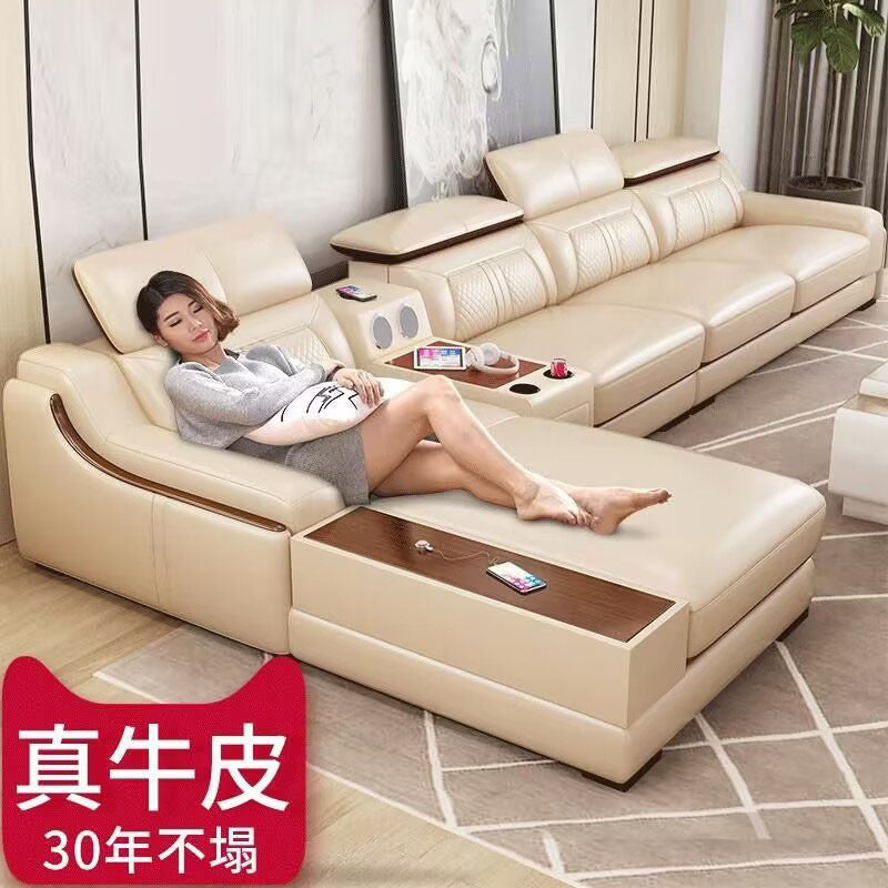 魯班02現代簡約真皮沙發直排客廳組合沙發轉角大小戶型貴妃輕奢皮藝沙發