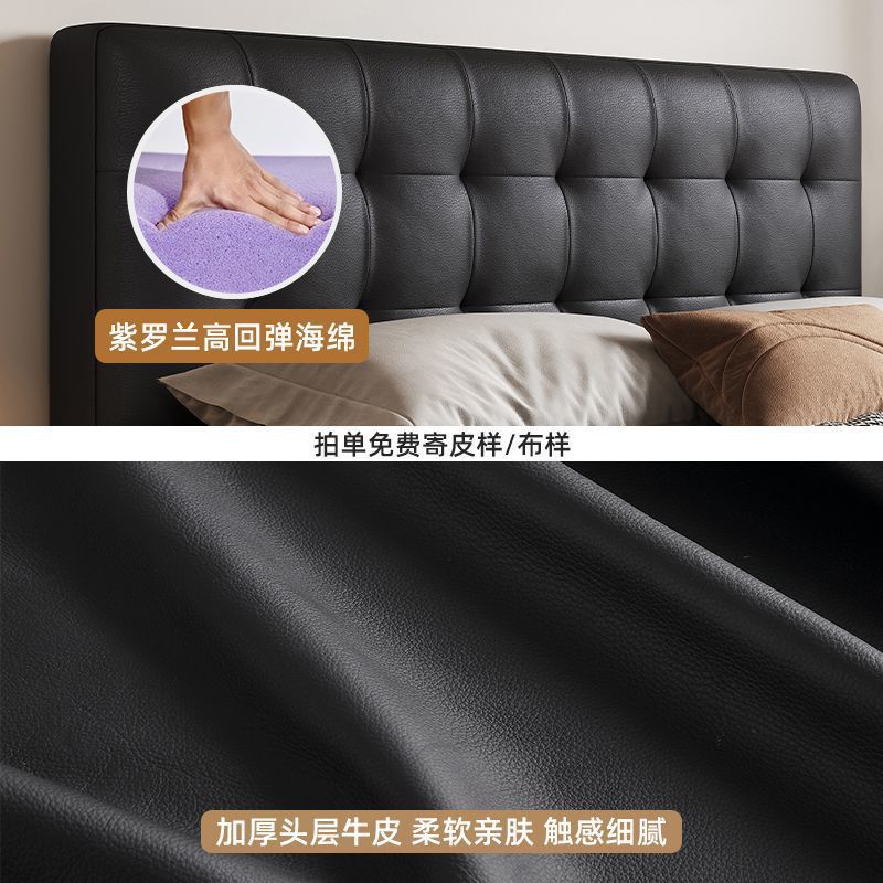 可定製臺灣標準牀尺寸大樹島家居法式復古儲物華夫格牀主臥真皮牀意式輕奢黑色中古風牀