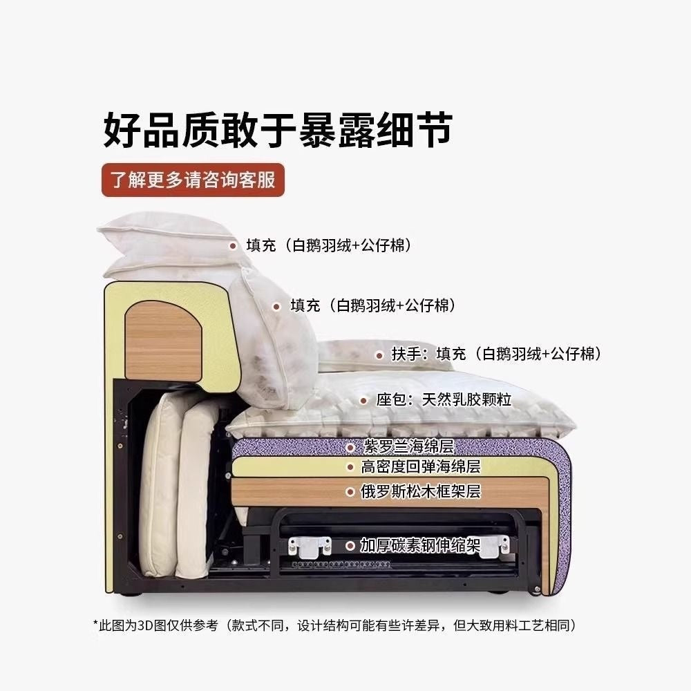 魯班02勞倫斯沙發牀智能語音多功能可伸縮兩用超軟客廳意式帆船真皮沙發